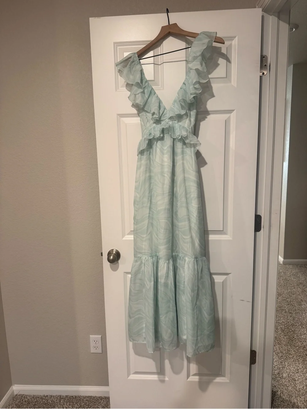 Abercrombie & Fitch Light Aqua Ruffle V-Neck Maxi Dress